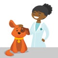 African-american veterinarian doctor examining dog