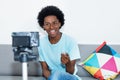 African american vlogger recording video blog Royalty Free Stock Photo