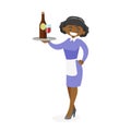 African-american waitress holding tray with wine. Royalty Free Stock Photo