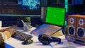 African american web developer using isolated mockup on pc and writing code Royalty Free Stock Photo