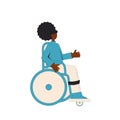 African american wheelchair woman. Female character wearing in casual clothes sitting in a wheel chair isolated on a white