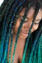 African American Woman with Beautiful Teal Green Blue Braids Royalty Free Stock Photo