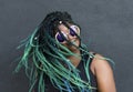 African American Woman with Beautiful Teal Green Blue Braids