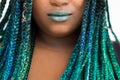 African American Woman with Beautiful Teal Green Blue Braids Royalty Free Stock Photo