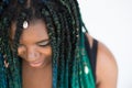 African American Woman with Beautiful Teal Green Blue Braids Royalty Free Stock Photo