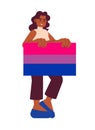 African american woman with bisexual pride flag semi flat color vector character