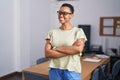 African american woman business worker smiling confident standing with arms crossed gesture at office Royalty Free Stock Photo