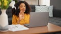 African american woman call center agent having video call working at home Royalty Free Stock Photo