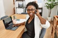 African american woman call center agent smiling confident working at office Royalty Free Stock Photo