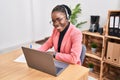 African american woman call center agent working at office Royalty Free Stock Photo