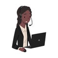 African American Woman Call Center Operator, Online Customer Support Service Assistant with Headset Consulting Client Royalty Free Stock Photo