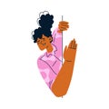 African American Woman Character Looking Out and Peeking from Corner or Wall Vector Illustration Royalty Free Stock Photo