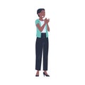 African American Woman Character Standing Ovation Clapping Her Hands as Applause and Acclaim Gesture Vector Illustration