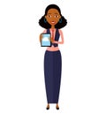 African American woman character with tablet vector isolated on