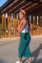 African American woman Cheerful walking in the park