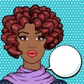 African american woman closeup with think bubble for your text, pop art comic style vector illustration. Stylish surprised girl Royalty Free Stock Photo