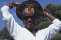 African-American woman with colorful hat