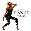 African American woman dancing. Glamorous fashion girl in gold sequins