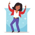 African American woman dancing joyfully, celebrating success, happiness. Young female, stylish Royalty Free Stock Photo