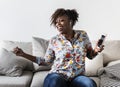 African American woman enjoying music at home leisure and music concept Royalty Free Stock Photo