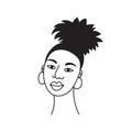 African american woman face, hand drawn logo of negroid race woman with curly hair.Social media avatar, simple icon.Doodle style, Royalty Free Stock Photo