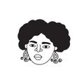 African american woman face, hand drawn logo of negroid race woman with curly hair.Social media avatar, simple icon.Doodle style, Royalty Free Stock Photo