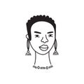 African american woman face, hand drawn logo of negroid race woman with curly hair.Social media avatar, simple icon.Doodle style, Royalty Free Stock Photo