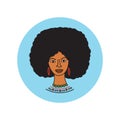 African american woman face,hand drawn logo of negroid race woman with curly hair.Social media avatar, simple round icon.Doodle Royalty Free Stock Photo