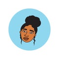 African american woman face,hand drawn logo of negroid race woman with curly hair.Social media avatar, simple round icon.Doodle Royalty Free Stock Photo