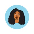 African american woman face,hand drawn logo of negroid race woman with curly hair.Social media avatar, simple round icon.Doodle Royalty Free Stock Photo