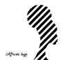 African American woman face profile. Logo women profile black silhouette fashion curly afro hair style concept, striped graphic Royalty Free Stock Photo