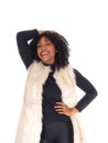 African American woman in fur coat. Royalty Free Stock Photo