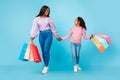 African American woman and girl walking with shopping bags Royalty Free Stock Photo