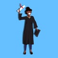 African american woman graduated gown holding cap diploma student education concept happy lady female cartoon character
