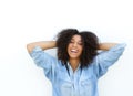 African american woman with hands in hair Royalty Free Stock Photo