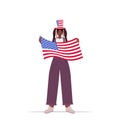 African american woman holding usa flag girl celebrating 4th of july independence day concept