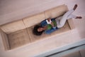 African american woman at home with digital tablet top view Royalty Free Stock Photo