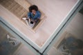 African american woman at home with digital tablet top view Royalty Free Stock Photo