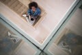 African american woman at home with digital tablet top view Royalty Free Stock Photo