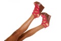 African American woman legs red shoes up Royalty Free Stock Photo