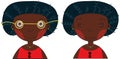 African American woman with poor eyesight on one side and glasses on the other