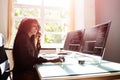 African American Woman Programmer. Girl Coding