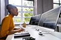 African American Woman Programmer. Girl Coding