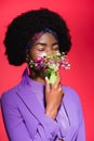 African american woman in purple stylish