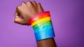 African American Woman With Rainbow Bracelet: Lgbtq Pride Month Symbol