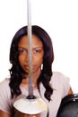 African American Woman With Rapier Sword Salute