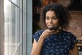 African American woman record voice message on smartphone Royalty Free Stock Photo