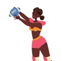 African American Woman Rugby Player in Uniform Playing American Football Game Catching Oval Ball with Hand Vector Royalty Free Stock Photo