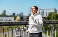 African american woman running outdoors Royalty Free Stock Photo
