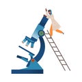 African American Woman Scientist with Huge Microscope Climbing Ladder Conducting Scientific Research Vector Illustration Royalty Free Stock Photo